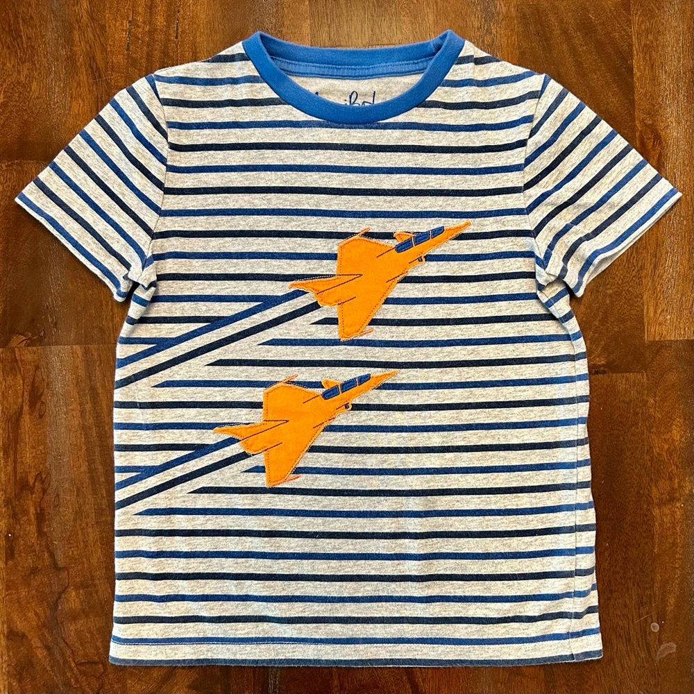 Boden Boys 8-9 Y, Appliqué Logo, Fighter Jet/Airplane T-Shirt
